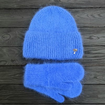Комплект жіночий зимовий ангоровий на флісі (шапка+рукавиці) ODYSSEY 56-59 см Синій 13876 - 4221 13876 - 4221 фото