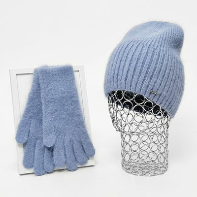 Комплект жіночий зимовий ангоровий на флісі (шапка+рукавички) ODYSSEY 55-58 см Джинс 13488 - 4216 13488 - 4216 фото