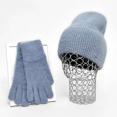 Комплект жіночий зимовий ангоровий на флісі (шапка+рукавички) ODYSSEY 55-58 см Джинс 12403 - 4216 12403 - 4216 фото