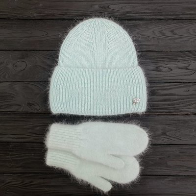 Комплект жіночий зимовий ангоровий на флісі (шапка+рукавиці) ODYSSEY 56-59 см М'ятний 13887 - 4138 13887 - 4138 фото