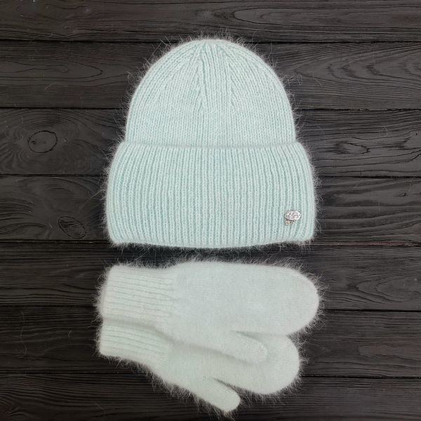 Комплект жіночий зимовий ангоровий на флісі (шапка+рукавиці) ODYSSEY 56-59 см М'ятний 13887 - 4138 13887 - 4138 фото