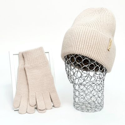 Комплект жіночий зимовий ангора з вовною на флісі (шапка+рукавички) ODYSSEY 57-59 см Бежевий 12987 - 4074 12987 - 4074 фото