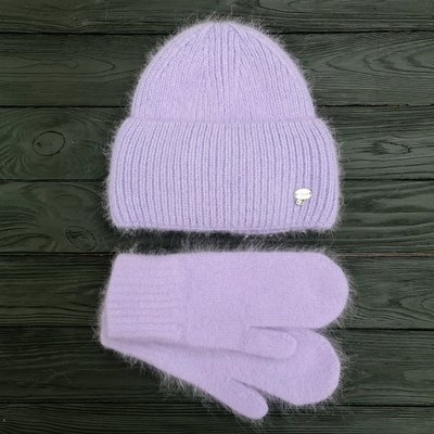 Комплект жіночий зимовий ангоровий на флісі (шапка+рукавиці) ODYSSEY 56-59 см Бузковий 13886 - 4137 13886 - 4137 фото