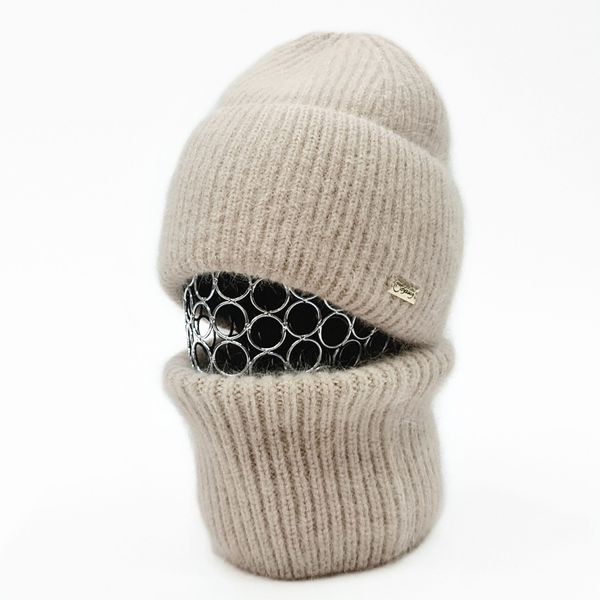 Комплект жіночий зимовий ангоровий на флісі (шапка+бафф) ODYSSEY 57-60 см Бежевий 13818 - 13023 13818 - 13023 фото