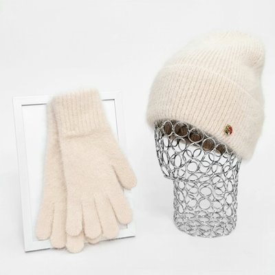 Комплект жіночий зимовий ангоровий (шапка+рукавички) ODYSSEY 55-58 см Кремовий 13717 - 4219 13717 - 4219 фото