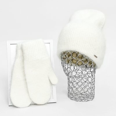 Комплект жіночий зимовий ангоровий на флісі (шапка+рукавиці) ODYSSEY 55-58 см Молочний 12393 - 4122 12393 - 4122 фото
