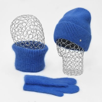 Комплект жіночий зимовий ангоровий на флісі (шапка+бафф+рукавиці) ODYSSEY 55-58 см Синій 13458 - 13003 - 4221 13458 - 13003 - 4221 фото