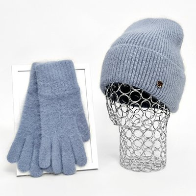 Комплект жіночий зимовий ангоровий (шапка+рукавички) ODYSSEY 55-58 см Джинс 13714 - 4216 13714 - 4216 фото
