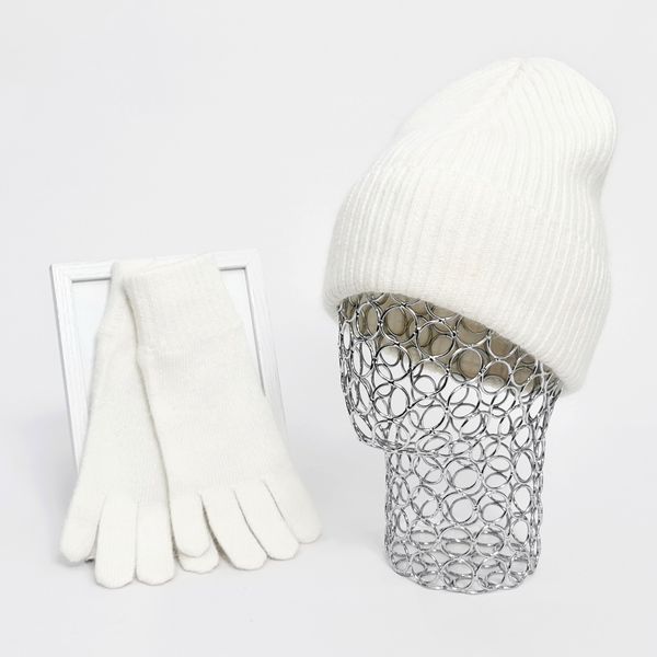 Комплект жіночий зимовий ангора з вовною (шапка+шарф+рукавички) ODYSSEY 56-58 см білий 12630 - 8131 - 4000 отрада фото