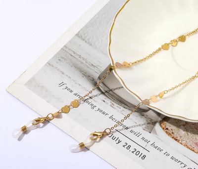 Ланцюжок для окулярів металевий M&J 70 см золотистий Сердечки (202) 202-ц фото