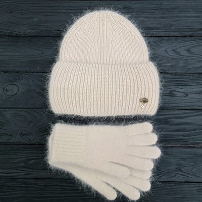 Комплект жіночий зимовий ангоровий на флісі (шапка+рукавички) ODYSSEY 56-59 см Бежевий 13894 - 4219 13894 - 4219 фото