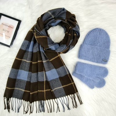 Комплект женский зимний ангоровый (шапка+шарф+варежки) ODYSSEY 55-58 см джинс 13202 - 8061 - 4147 стоун фото