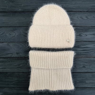 Комплект жіночий зимовий ангоровий на флісі (шапка+бафф) ODYSSEY 56-59 см Бежевий 13894 - 13129 13894 - 13129 фото