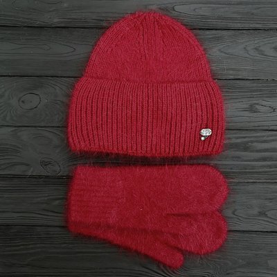 Комплект жіночий зимовий ангоровий на флісі (шапка+рукавиці) ODYSSEY 56-59 см Рубіновий 13879 - 4125 13879 - 4125 фото