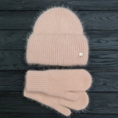 Комплект жіночий зимовий ангоровий на флісі (шапка+рукавиці) ODYSSEY 56-59 см Абрикосовий 13888 - 4141 13888 - 4141 фото