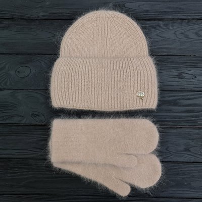 Комплект жіночий зимовий ангоровий на флісі (шапка+рукавиці) ODYSSEY 56-59 см Бежевий 13905 - 4225 13905 - 4225 фото
