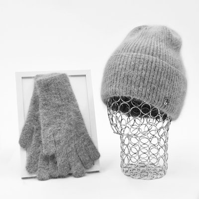 Комплект жіночий зимовий ангоровий (шапка+рукавички) ODYSSEY 56-58 см Сірий 13777 - 4184 13777 - 4184 фото