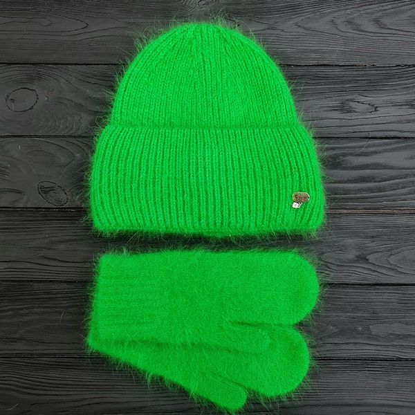 Комплект жіночий зимовий ангоровий на флісі (шапка+рукавиці) ODYSSEY 56-59 см Зелений 13885 - 4227 13885 - 4227 фото