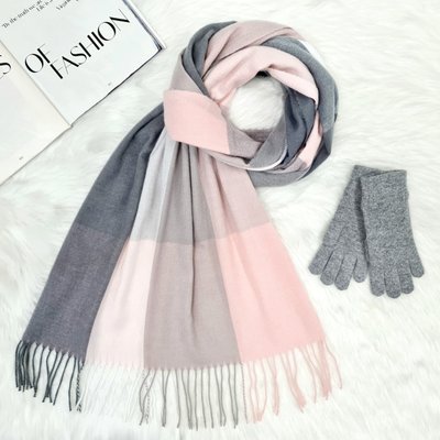 Комплект женский зимний (шарф+перчатки) M&JJ One size Розовый - серый 1122 - 4002 1122 - 4002 фото