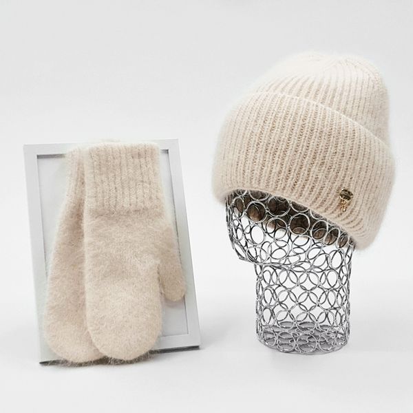 Комплект жіночий зимовий ангоровий на флісі (шапка+рукавиці) ODYSSEY 56-59 см Бежевий 13894 - 4134 13894 - 4134 фото