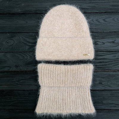 Комплект жіночий зимовий ангоровий на флісі (шапка+бафф) ODYSSEY 55-58 см Бежевий 13937 - 13039 13937 - 13039 фото