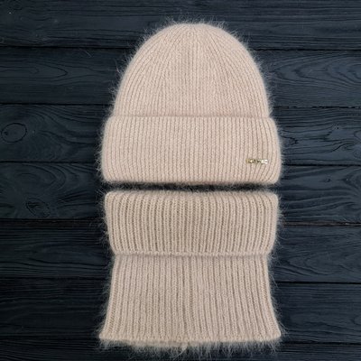 Комплект жіночий зимовий ангоровий на флісі (шапка+бафф) ODYSSEY 55-58 см Бежевий 13936 - 13023 13936 - 13023 фото