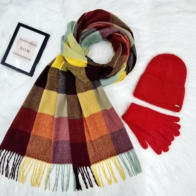 Комплект жіночий зимовий ангоровий на флісі (шапка+шарф+рукавички) ODYSSEY 55-58 см червоний 12642 - 8024 - 4204 нильс фото