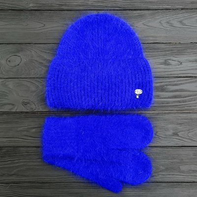 Комплект жіночий зимовий ангоровий на флісі (шапка+рукавиці) ODYSSEY 56-59 см Синій 13882 - 4128 13882 - 4128 фото