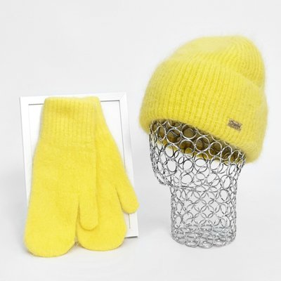 Комплект жіночий зимовий ангоровий на флісі (шапка+рукавиці) ODYSSEY 57-60 см Жовтий 13232 - 4129 13232 - 4129 фото