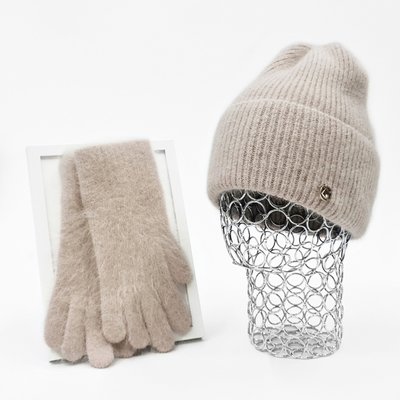 Комплект жіночий зимовий ангоровий (шапка+рукавички) ODYSSEY 56-58 см Бежевий 13582 - 4192 13582 - 4192 фото