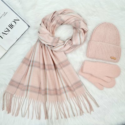 Комплект жіночий зимовий ангоровий (шапка+шарф+рукавиці) ODYSSEY 55-58 см пудровий 13184 - 8018 - 4141 стоун фото