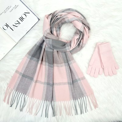 Комплект женский зимний (шарф+перчатки) M&JJ One size Розовый - серый 8050 - 4071 8050 - 4071 фото