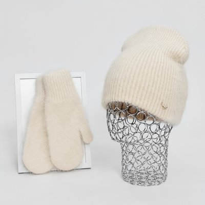 Комплект жіночий зимовий ангоровий (шапка+рукавиці) ODYSSEY 55-58 см Кремовий 12852 - 4148 12852 - 4148 фото