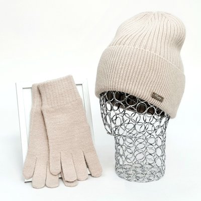 Комплект жіночий зимовий ангора з вовною (шапка+рукавички) ODYSSEY 56-58 см бежевий 12329 - 4074 12329 - 4074 фото