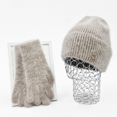 Комплект жіночий зимовий ангоровий (шапка+рукавички) ODYSSEY 56-58 см Бежевий 13583 - 4193 13583 - 4193 фото