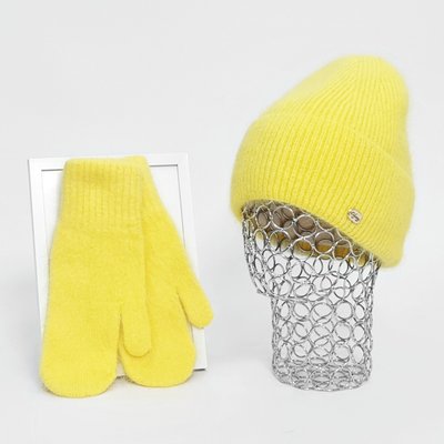 Комплект жіночий зимовий ангоровий на флісі (шапка+рукавиці) ODYSSEY 55-58 см Жовтий 12747 - 4129 12747 - 4129 фото