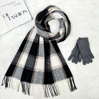 Комплект женский зимний (шарф+перчатки для сенсорных экранов) M&JJ One size темно-серый + черный 8064 - 4114 8064 - 4114 фото