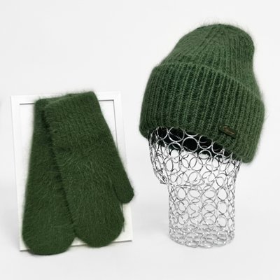 Комплект жіночий зимовий ангоровий (шапка+рукавиці) ODYSSEY 55-58 см Зелений 13190 - 4142 13190 - 4142 фото