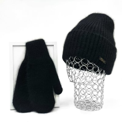 Комплект жіночий зимовий ангоровий (шапка+рукавиці) ODYSSEY 55-58 см Чорний 13174 - 4135 13167 - 4135 фото