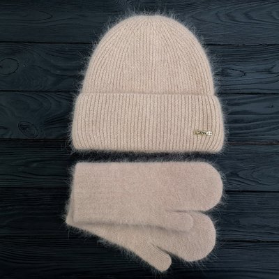 Комплект жіночий зимовий ангоровий на флісі (шапка+рукавиці) ODYSSEY 55-58 см Бежевий 13936 - 4225 13936 - 4225 фото