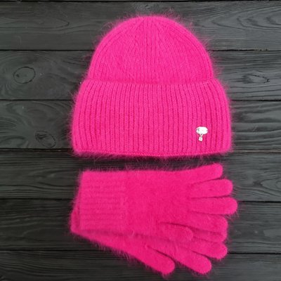 Комплект жіночий зимовий ангоровий на флісі (шапка+рукавички) ODYSSEY 56-59 см Малиновий 13875 - 4186 13875 - 4186 фото