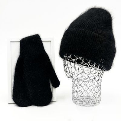 Комплект жіночий зимовий ангоровий на флісі (шапка+рукавиці) ODYSSEY 55-58 см Чорний 12743 - 4135 12743 - 4135 фото