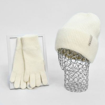 Комплект жіночий зимовий ангора з вовною на флісі (шапка+рукавички) ODYSSEY 57-59 см Молочний 13402 - 4174 13402 - 4174 фото