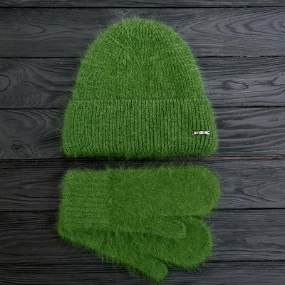 Комплект жіночий зимовий ангоровий на флісі (шапка+рукавиці) ODYSSEY 55-58 см Зелений 12996 - 4142 12996 - 4142 фото