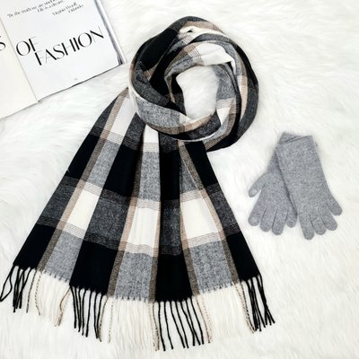 Комплект женский зимний (шарф+перчатки для сенсорных экранов) M&JJ One size серый + черный 8064 - 4113 8064 - 4113 фото