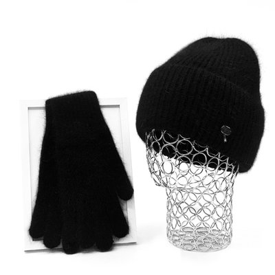 Комплект жіночий зимовий ангоровий на флісі (шапка+рукавички) ODYSSEY 56-59 см Чорний 13874 - 4185 13874 - 4185 фото