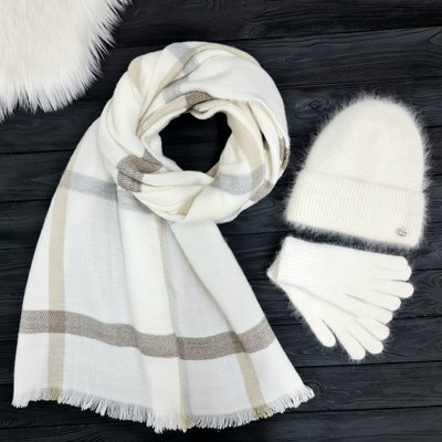 Комплект жіночий зимовий ангоровий на флісі (шапка+шарф+рукавички) ODYSSEY 55-58 см білий 12742 - 8131 - 4183 латина фото