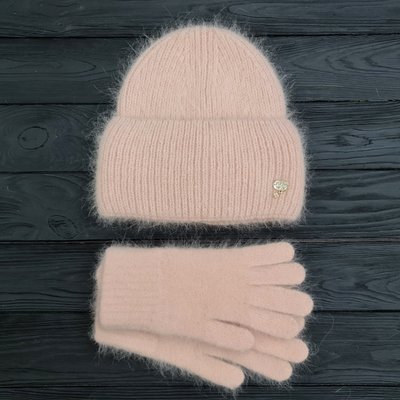 Комплект жіночий зимовий ангоровий на флісі (шапка+рукавички) ODYSSEY 56-59 см Абрикосовий 13888 - 4207 13888 - 4207 фото