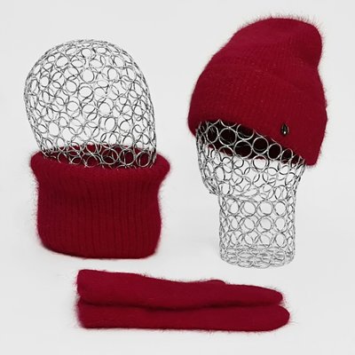 Комплект жіночий зимовий ангоровий (шапка+бафф+рукавиці) ODYSSEY 55-58 см Червоний 13706 - 13018 - 4125 13706 - 13018 - 4125 фото