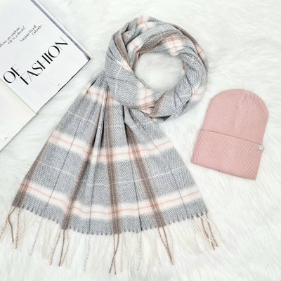 Комплект жіночий демісезонний шапка+шарф Odyssey 55-58 см рожевий + сірий 13170 - 8029 одри фото